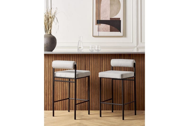 Barstol Amaya set om 2 Ljusgrå-Svart, Polyester - Ljusgrå-Svart, Polyester - Möbler - Matplats - Barmöbler - Barstolar