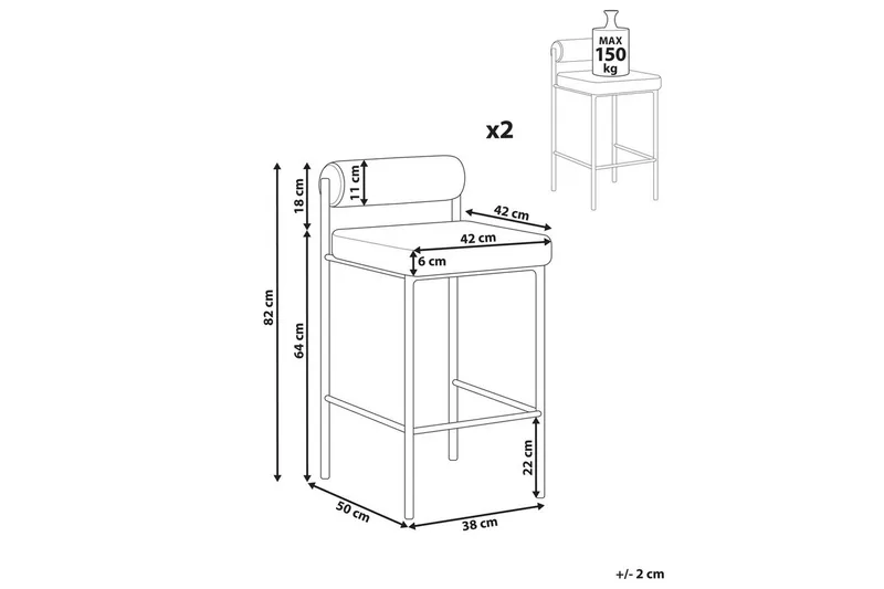 Barstol Amaya set om 2 Ljusgrå-Svart, Polyester - Ljusgrå-Svart, Polyester - Möbler - Matplats - Barmöbler - Barstolar