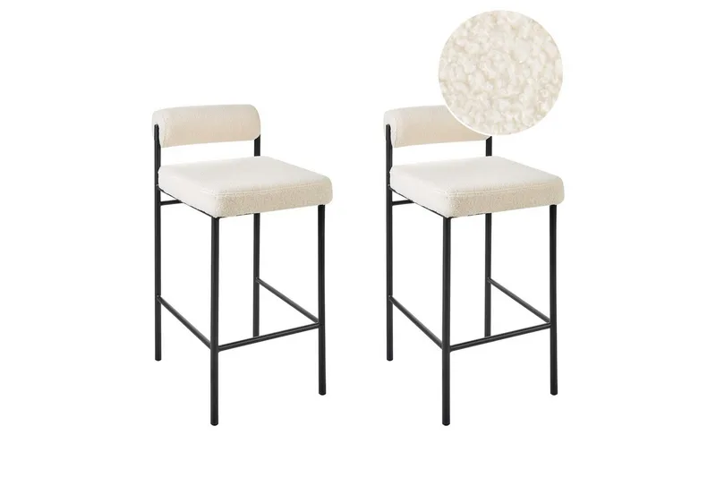 Barstol Amaya set om 2 Vit-Svart, Bouclé, Vit-Svart, Bouclé
