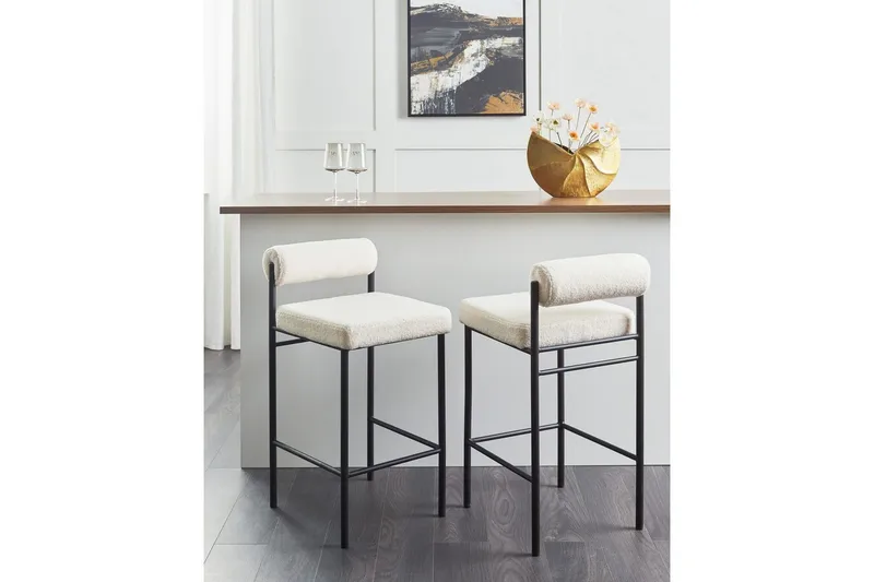 Barstol Amaya set om 2 Vit-Svart, Bouclé - Vit-Svart, Bouclé - Möbler - Matplats - Barmöbler - Barstolar