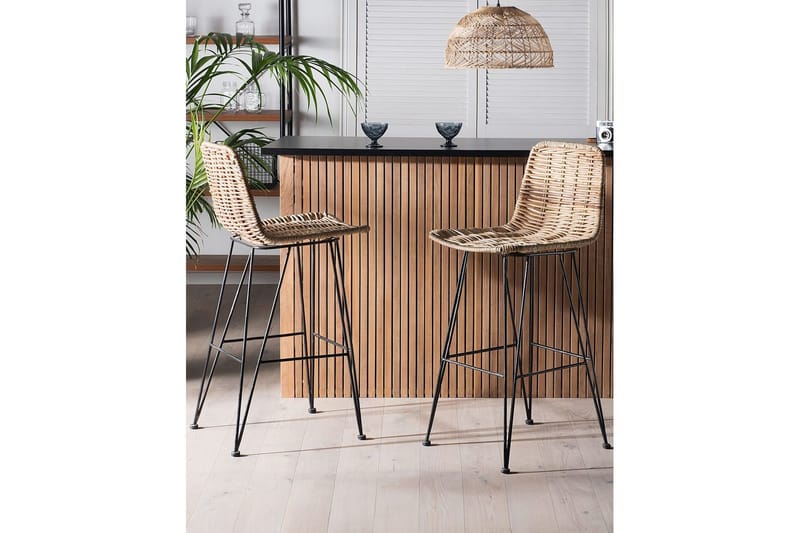 Barstol Cassita set om 2 Natur-Beige-Svart - Natur-Beige-Svart - Möbler - Matplats - Barmöbler - Barstolar