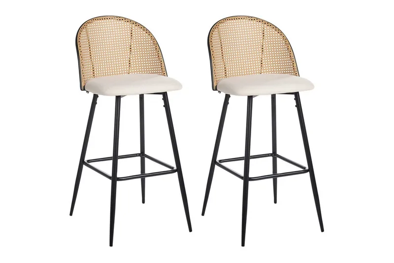 Barstol Cornell set om 2 Svart-Beige-Ljust Trä, Svart-Beige-Ljust Trä