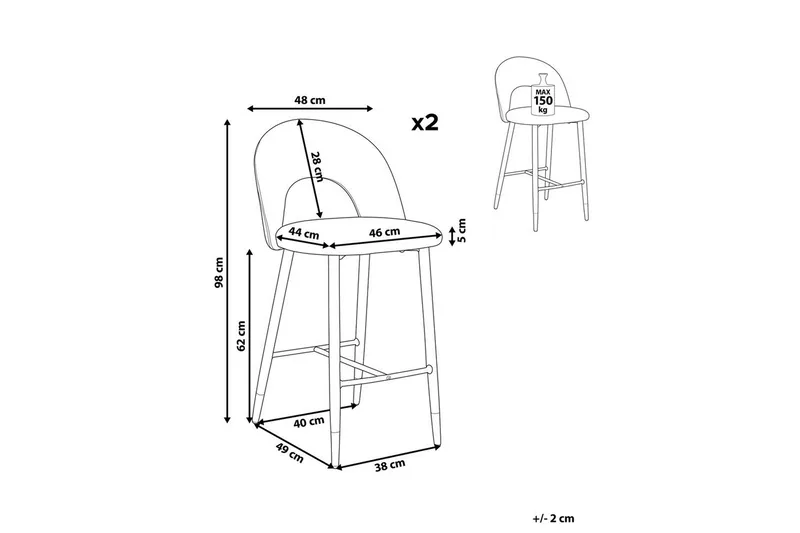 Barstol Falton set om 2 Grå-Svart-Guld - Grå-Svart-Guld - Möbler - Matplats - Barmöbler - Barstolar