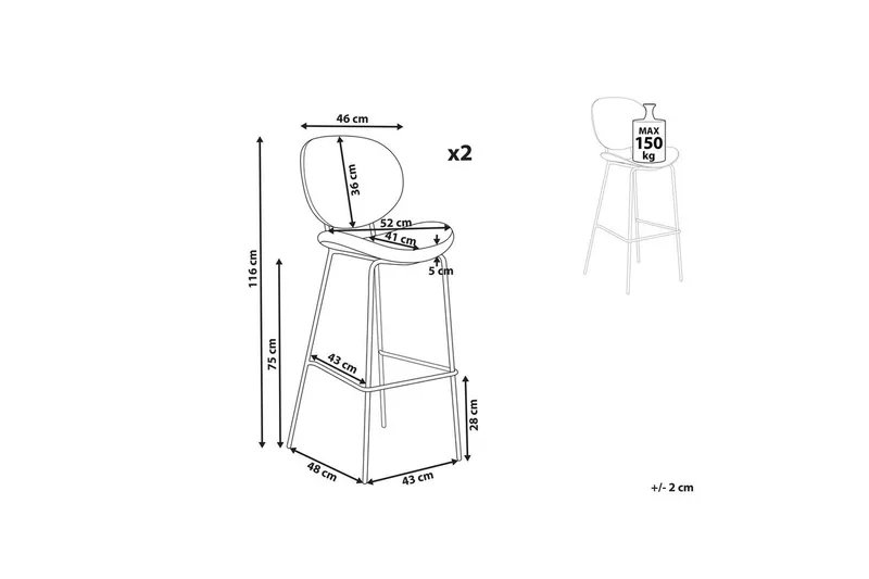 Barstol Luana set om 2 Vit-Svart - Vit-Svart - Möbler - Matplats - Barmöbler - Barstolar