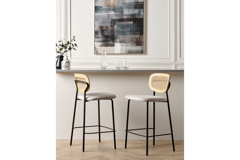 Barstol Mayetta set om 2 Natur-Beige-Svart - Natur-Beige-Svart - Möbler - Matplats - Barmöbler - Barstolar