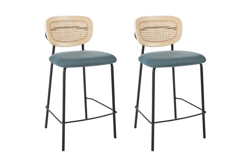 Barstol Mayetta set om 2 Natur-Blå-Svart, Natur-Blå-Svart