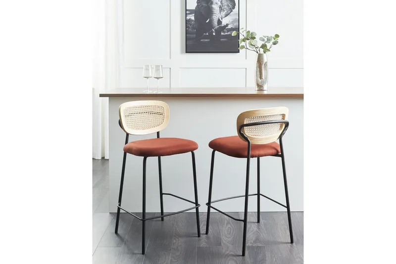 Barstol Mayetta set om 2 Natur-Orange-Svart - Natur-Orange-Svart - Möbler - Matplats - Barmöbler - Barstolar