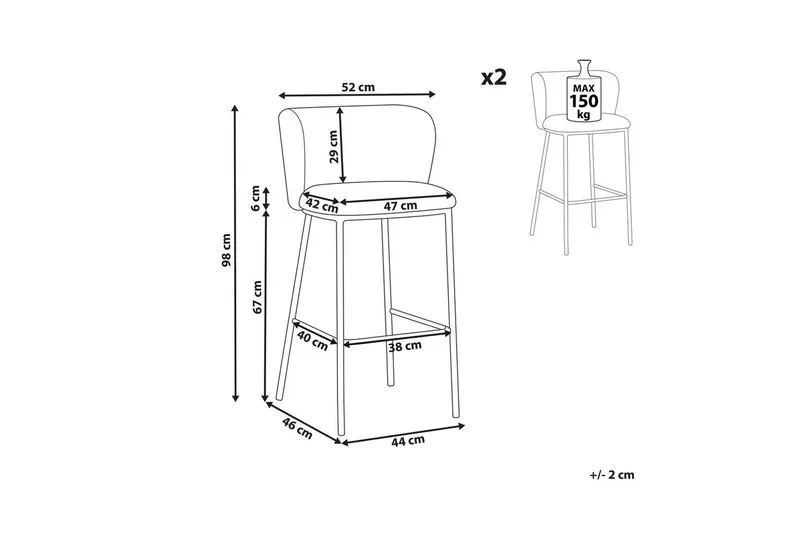 Barstol Mina set om 2 Grå-Svart - Grå-Svart - Möbler - Matplats - Barmöbler - Barstolar