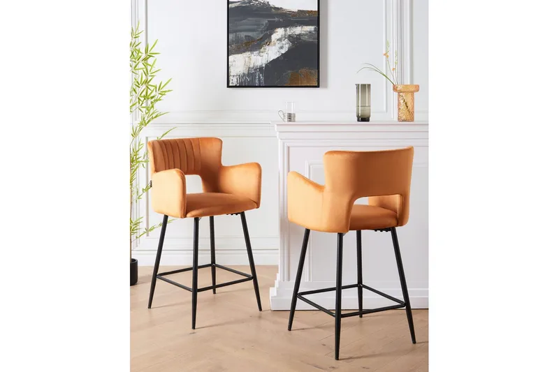 Barstol Sanilac set om 2 Orange-Svart - Orange-Svart - Möbler - Matplats - Barmöbler - Barstolar