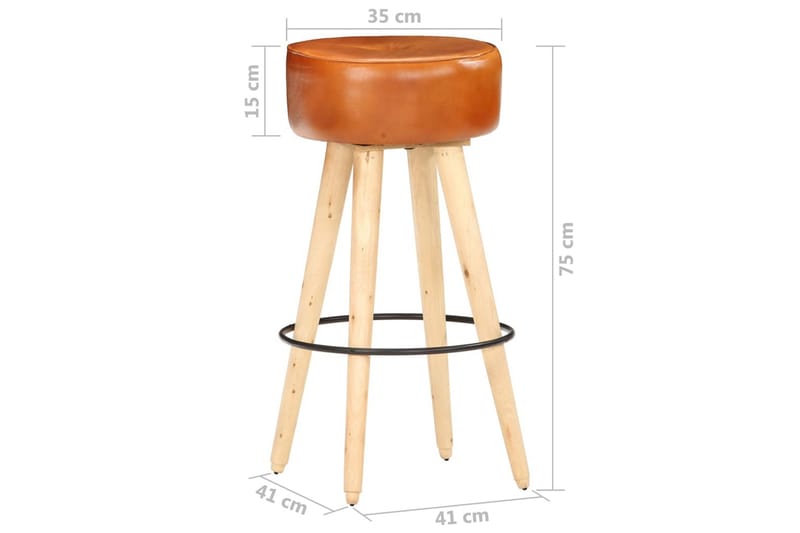 Barstolar 2 st brun grovt mangoträ och äkta skinn - Brun - Möbler - Matplats - Barmöbler - Barstolar