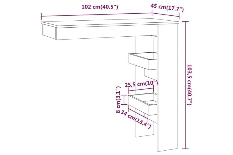beBasic Barbord väggmonterat vit 102x45x103,5 cm konstruerat trä - Möbler - Matplats - Barmöbler - Barbord