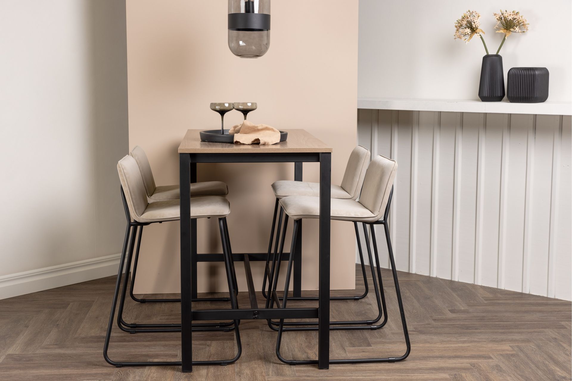 Camden Barbord 60x120 cm med 4 Bisbee Stolar - Beige - Möbler - Matplats - Barmöbler - Barbord