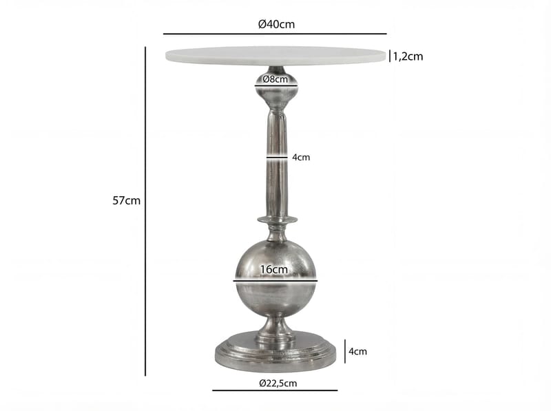 Derva Runt sidobord 40 cm med bordsskiva i äkta marmor - silver och vit - Möbler - Matplats - Barmöbler - Barbord
