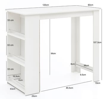Norova Barbord 120 cm - Vit och silver - Möbler - Matplats - Barmöbler - Barbord