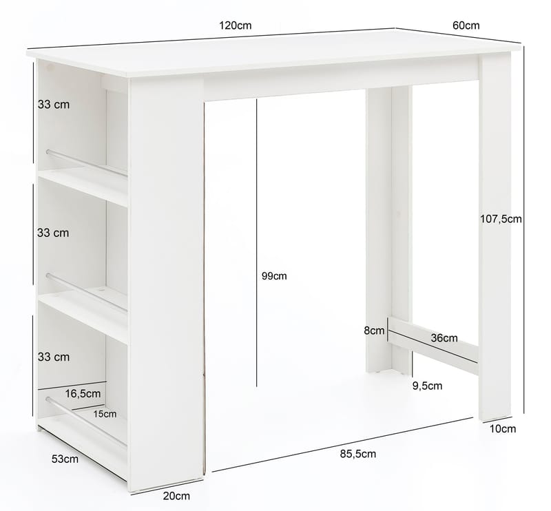Norova Barbord 120 cm - Vit och silver - Möbler - Matplats - Barmöbler - Barbord