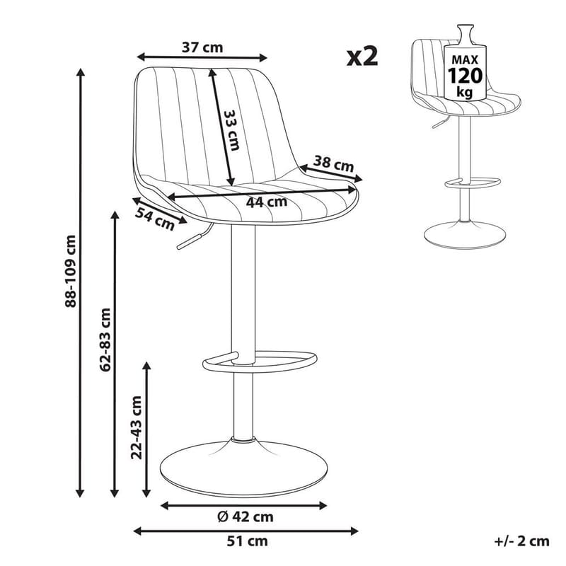 Svängbar pall Dubrovnik 2-pack - Möbler - Matplats - Barmöbler - Barstolar