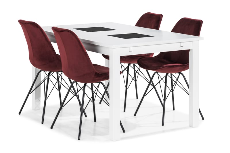 BARROW Matbord 140 Vit + 4 ZENIT Stol Sammet Röd - Matgrupp & matbord med stolar
