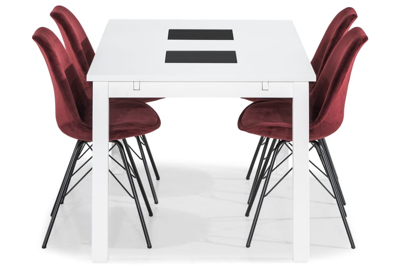 BARROW Matbord 140 Vit + 4 ZENIT Stol Sammet Röd - Matgrupp & matbord med stolar