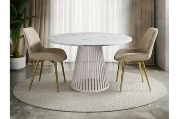 Beylen Litet Runt Matbord 100 cm med Marmorutseende - Vit / Beige - Möbler - Matplats - Matbord & köksbord