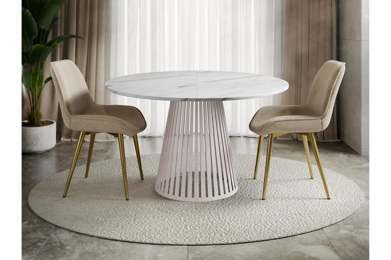 Beylen Litet Runt Matbord 100 cm med Marmorutseende - Vit / Beige - Möbler - Matplats - Matbord & köksbord