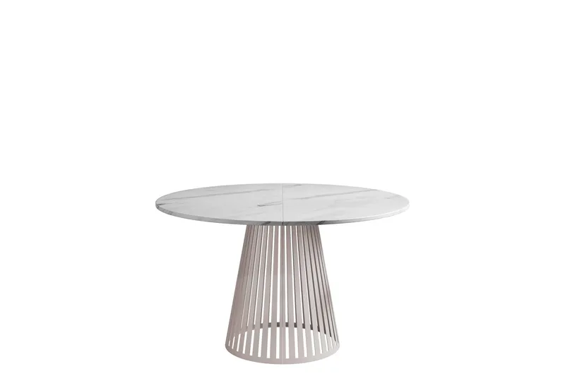 Beylen Litet Runt Matbord 100 cm med Marmorutseende, Vit / Beige