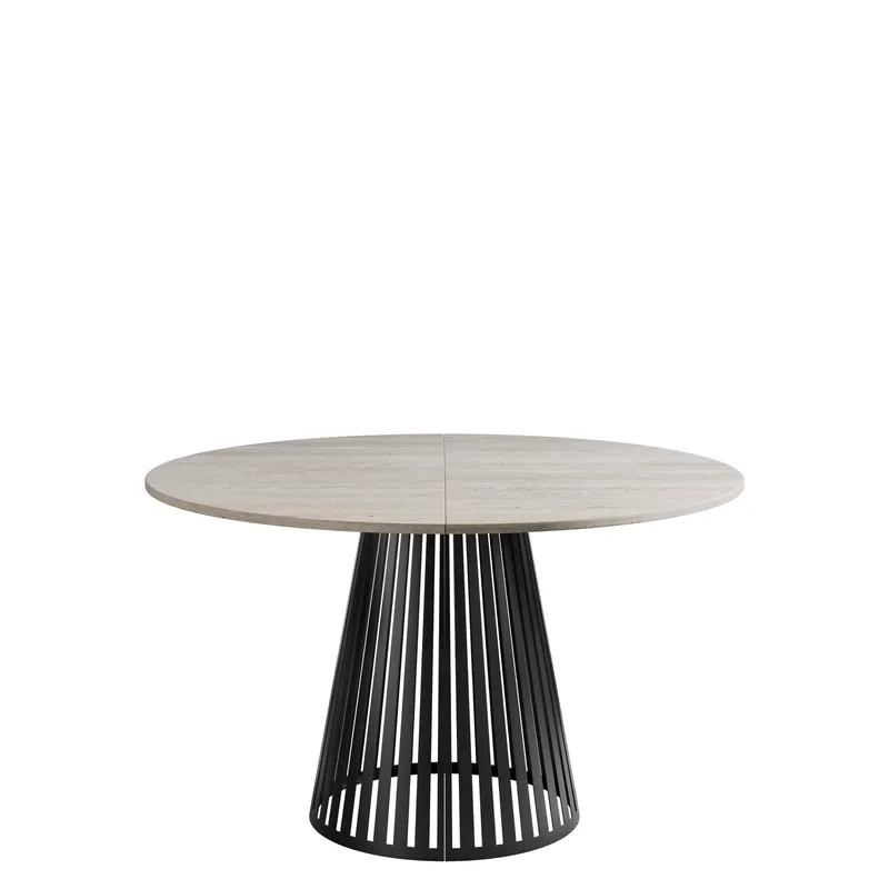 Beylen Matbord Rund Förlängningsbart 100-176 cm, beige travertin och svart