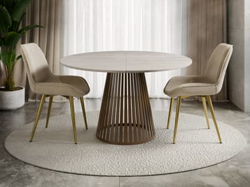 Beylen Matbord Rund Förlängningsbart 120-196 cm - beige travertin och koppar - Möbler - Matplats - Matbord & köksbord