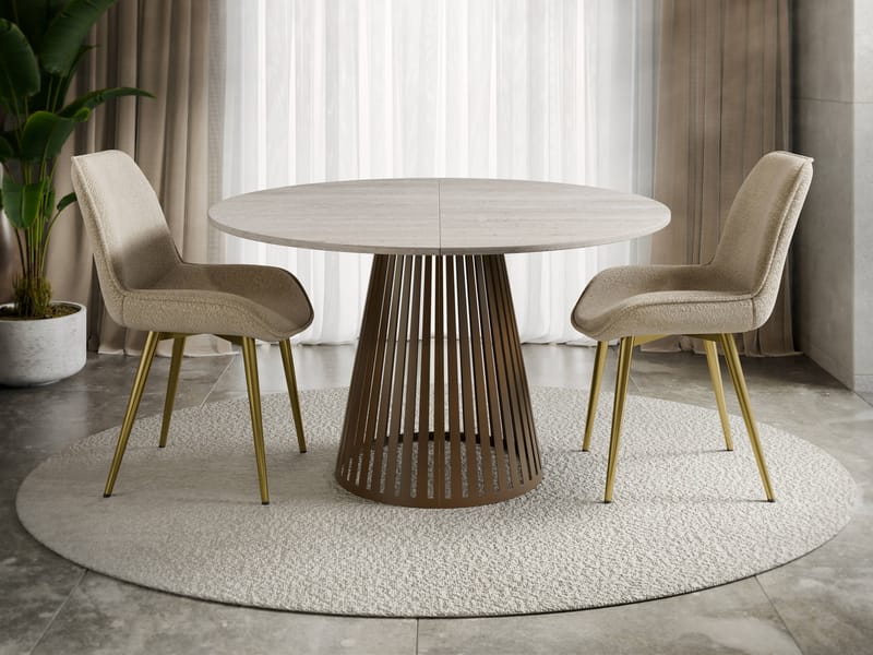 Beylen Matbord Rund Förlängningsbart 120-196 cm - beige travertin och koppar - Möbler - Matplats - Matbord & köksbord