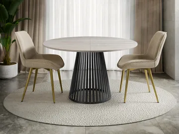 Beylen Matbord Rund Förlängningsbart 120-196 cm - beige travertin och svart - Möbler - Matplats - Matbord & köksbord