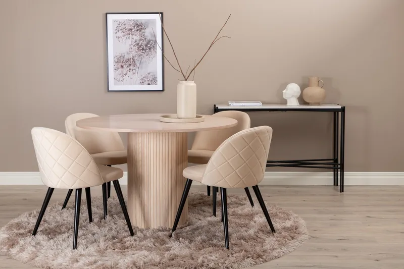 Biana Matgrupp 100 cm Rund inkl 4 Velvets Stolar, Beige/Svart