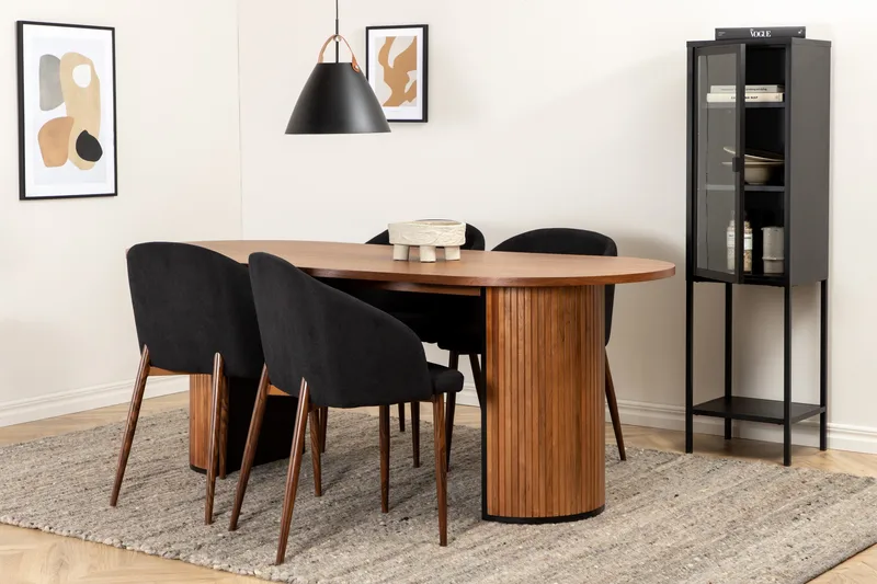 Biana Matgrupp 200 cm Oval inkl 4 Kullersbro Stolar, Valnötsbrun/Svart/Brun