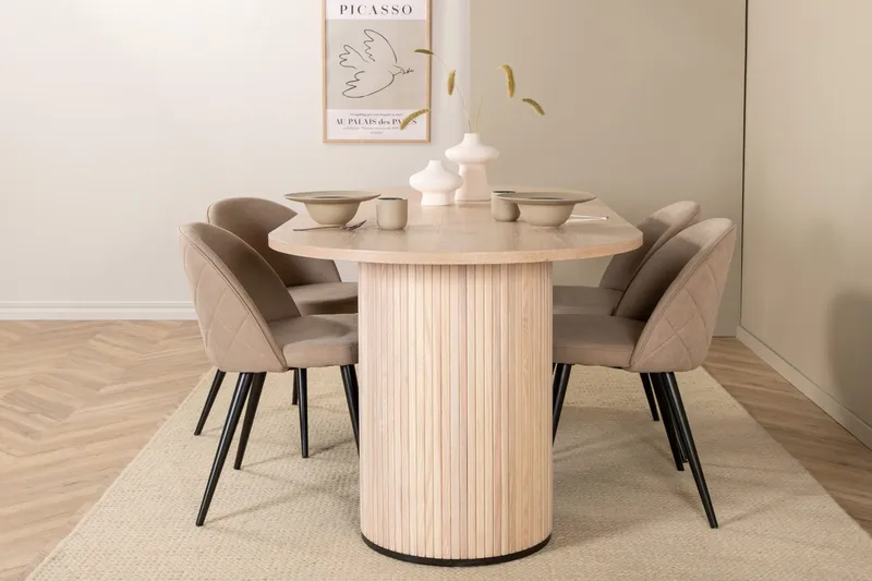 Bianca Matbord 200 cm Ovalt med 4 Velvet Stitches Matstol