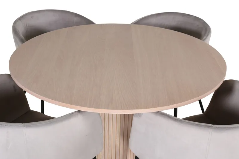 Bianca Matgrupp 110 cm Rund med 4 Berit stolar - Whitewash/Grå - Möbler - Matplats - Matgrupp & matbord med stolar