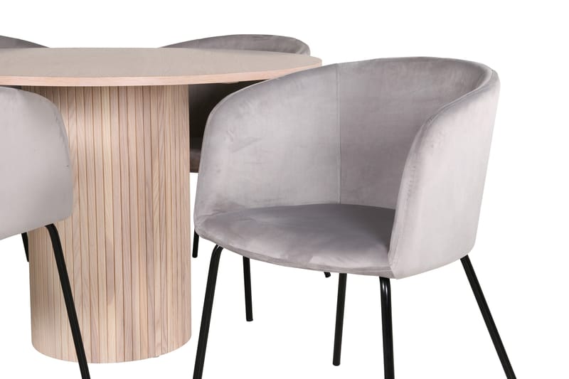 Bianca Matgrupp 110 cm Rund med 4 Berit stolar - Whitewash/Grå - Möbler - Matplats - Matgrupp & matbord med stolar