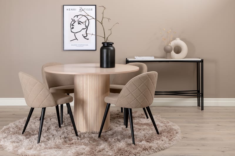 Bianca Matgrupp 110 cm Rund med 4 Velvet stolar - Beige - Möbler - Matplats - Matgrupp & matbord med stolar