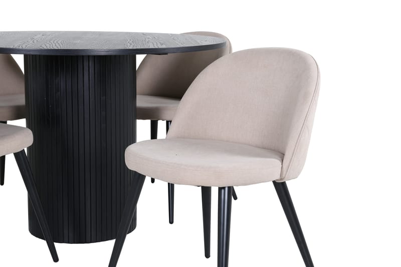 Bianca Matgrupp 110 cm Rund med 4 Velvet stolar - Beige - Möbler - Matplats - Matgrupp & matbord med stolar