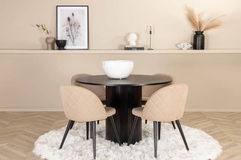 Bianca Matgrupp 110 cm Rund med 4 Velvet stolar - Beige - Möbler - Matplats - Matgrupp & matbord med stolar