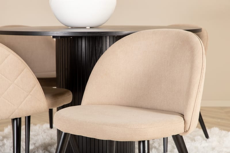 Bianca Matgrupp 110 cm Rund med 4 Velvet stolar - Beige - Möbler - Matplats - Matgrupp & matbord med stolar