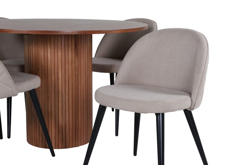 Bianca Matgrupp 110 cm Rund med 4 Velvet stolar - Beige - Möbler - Matplats - Matgrupp & matbord med stolar