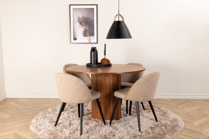 Bianca Matgrupp 110 cm Rund med 4 Velvet stolar - Beige - Möbler - Matplats - Matgrupp & matbord med stolar