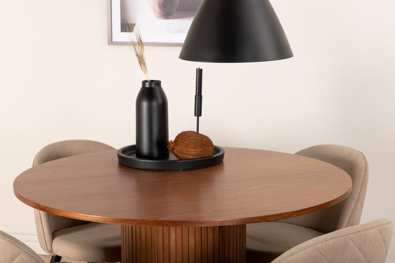 Bianca Matgrupp 110 cm Rund med 4 Velvet stolar - Beige - Möbler - Matplats - Matgrupp & matbord med stolar
