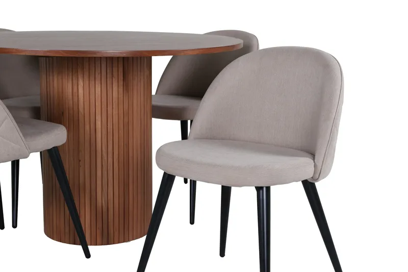 Bianca Matgrupp 110 cm Rund med 4 Velvet stolar - Beige - Möbler - Matplats - Matgrupp & matbord med stolar
