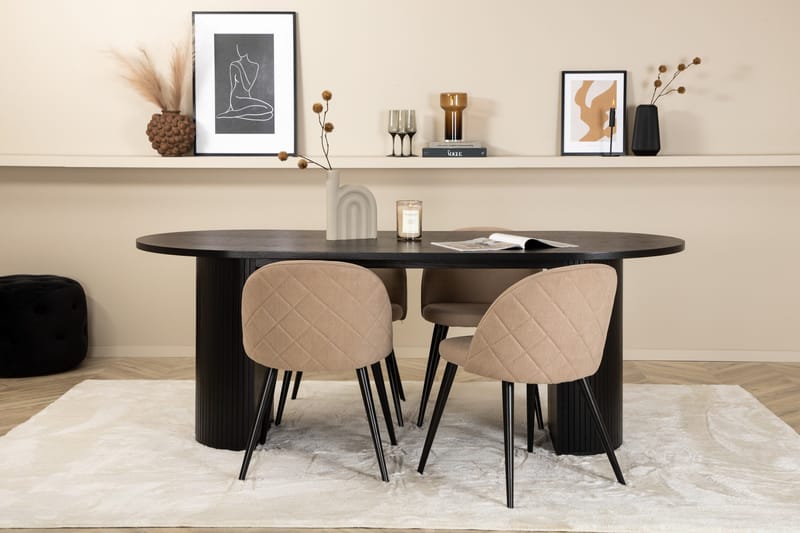 Bianca Matgrupp 200 cm Oval med 4 Velvet stolar - Beige - Möbler - Matplats - Matgrupp & matbord med stolar