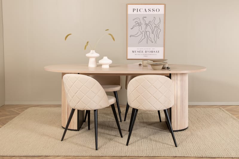 Bianca Matgrupp 200 cm Oval med 4 Velvet stolar - Beige - Möbler - Matplats - Matgrupp & matbord med stolar