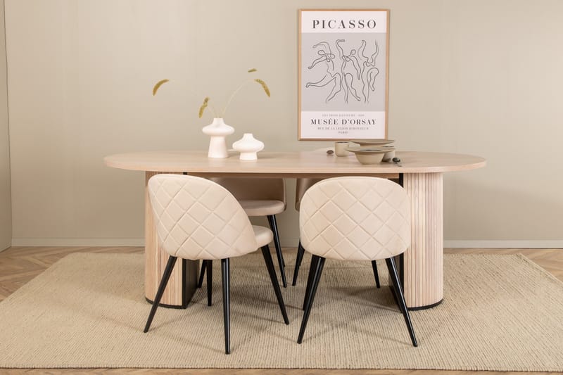 Bianca Matgrupp 200 cm Oval med 4 Velvet stolar - Beige - Möbler - Matplats - Matgrupp & matbord med stolar