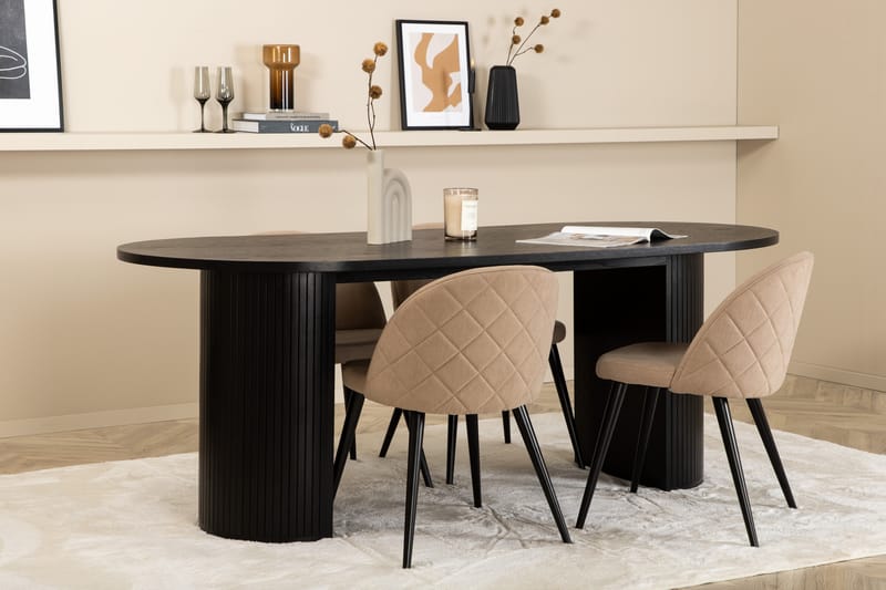Bianca Matgrupp 200 cm Oval med 4 Velvet stolar - Beige - Möbler - Matplats - Matgrupp & matbord med stolar