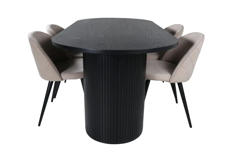 Bianca Matgrupp 200 cm Oval med 4 Velvet stolar - Beige - Möbler - Matplats - Matgrupp & matbord med stolar