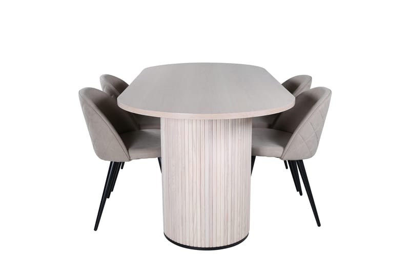 Bianca Matgrupp 200 cm Oval med 4 Velvet stolar - Beige - Möbler - Matplats - Matgrupp & matbord med stolar
