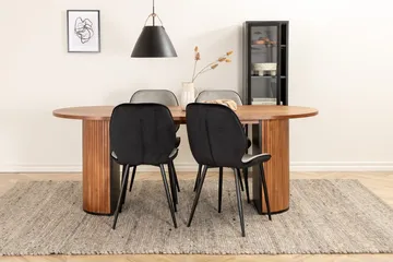 Bianca Oval Matgrupp 200 cm med 4 Emma Matstolar - valnötsfärgad, ljusgrå, svart - Möbler - Matplats - Matgrupp & matbord med stolar