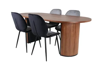Bianca Oval Matgrupp 200 cm med 4 Emma Matstolar - valnötsfärgad, ljusgrå, svart - Möbler - Matplats - Matgrupp & matbord med stolar